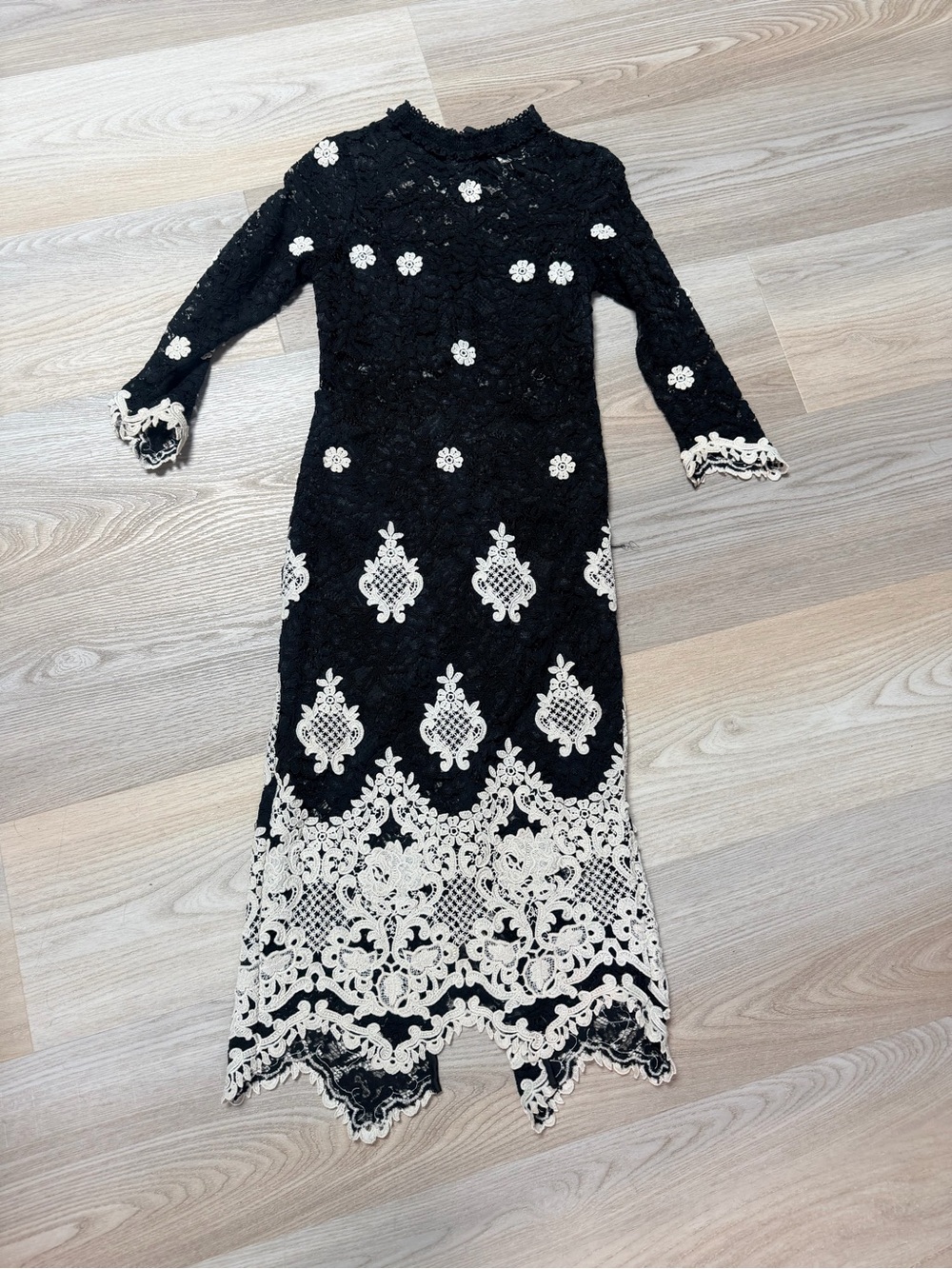 Alexis Black and Cream Lace Midi Dress